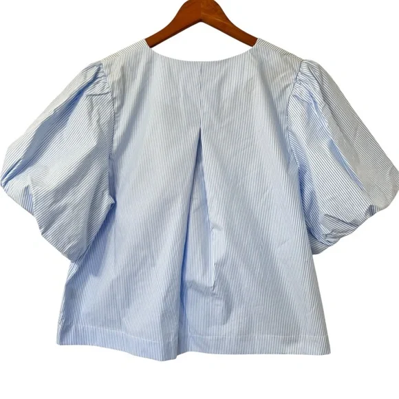 Kate Spade Target White Blue Stripe Puff Sleeve Bows Coastal Preppy Blouse L NWT - Picture 4 of 10